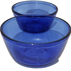 2 Anchor Hocking Cobalt Blue Mix & Measure Nesting Bowls 1qt/6.5" & 1.5qt/7.5"